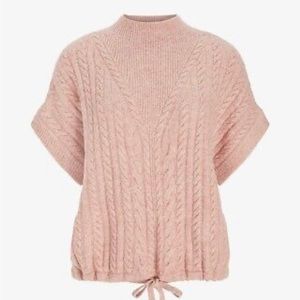 Express Cable Knit Drawstring Short Sleeve Sweater
